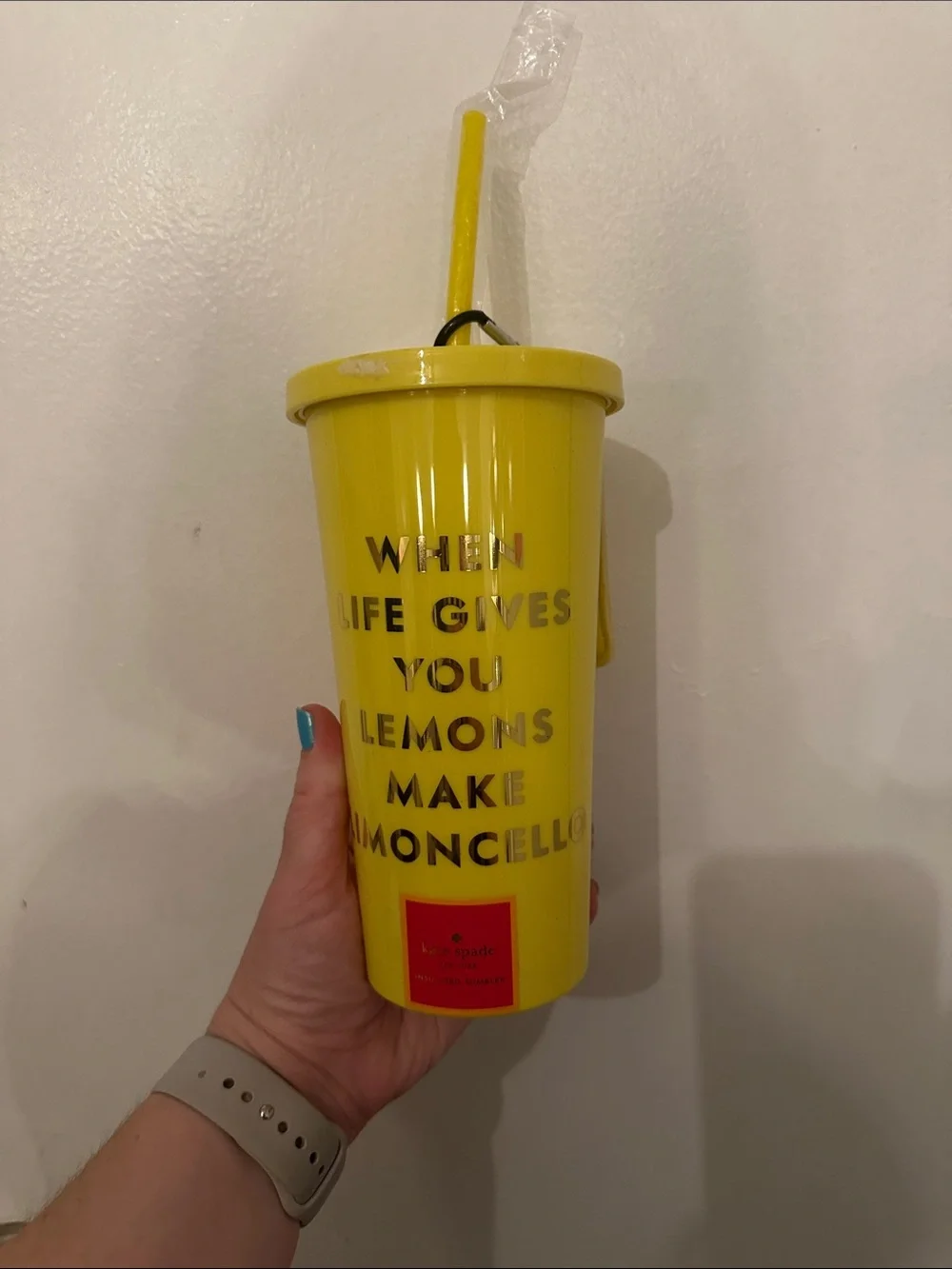 kate spade yellow reusable tumbler with straw